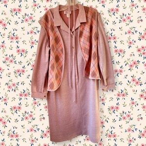 Vintage Bonnell Baby Pink Plaid Vest & Sweater Trench Coat